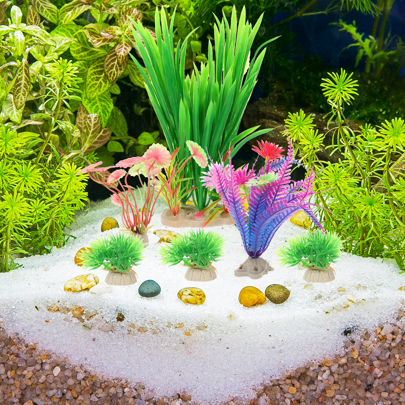 Aquarium Planted Tank Setup - 8Pcs Lifelike Plastic Aquatic Plants Aquarium